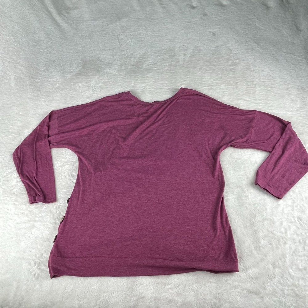 Casual Tunic Top Sweatshirt Womens 2XL Wine Red Side Ruched Wood Button Soft‎ - Picture 6 of 10
